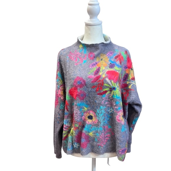 Natural Life Fuzzy Soft Purple Floral Mock Neck Sweater Size Medium - Picture 1 of 7